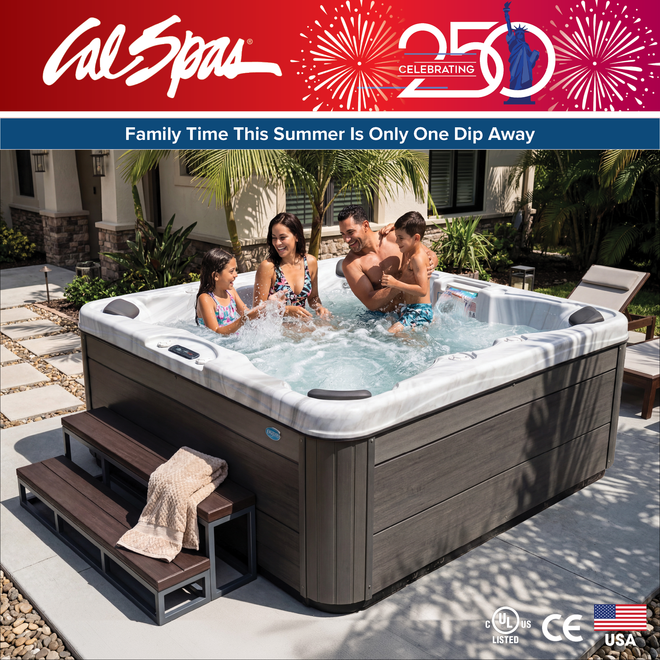 Calspas hot tub being used in a family setting - Mokena